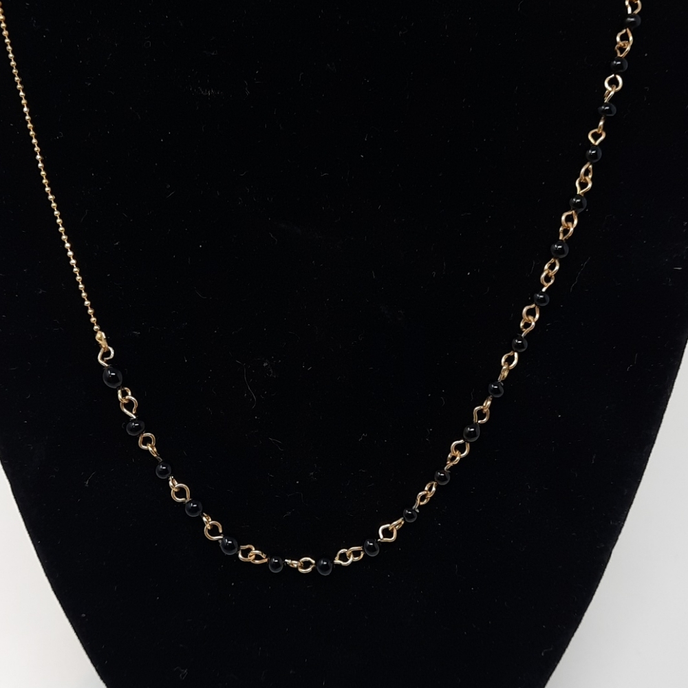 Gold Tone Necklace with Black Beads 18 inches - Picture 2 of 5